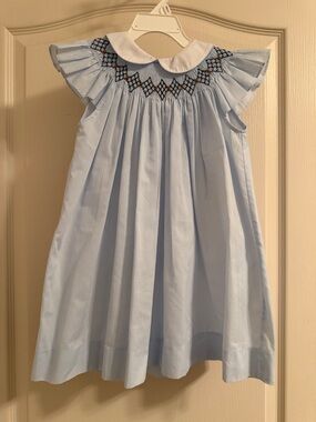 Freidknit Creations Light Blue Smocked Dress with White Collar
